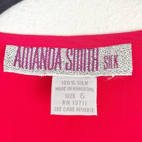 Vintage Womens 100% Silk Blouse Dolman Short Sleeve Layer Luxury Holiday Red 6 - Picture 5 of 10